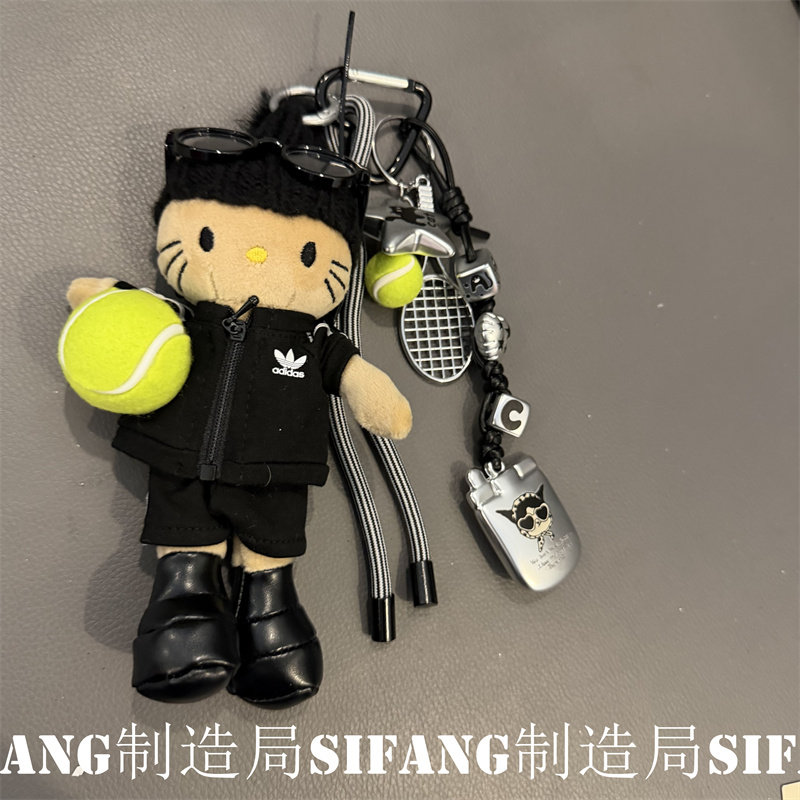球球羽毛球眼镜尼龙绳小猫卡通车钥匙扣手机壳挂件耳机套书包
