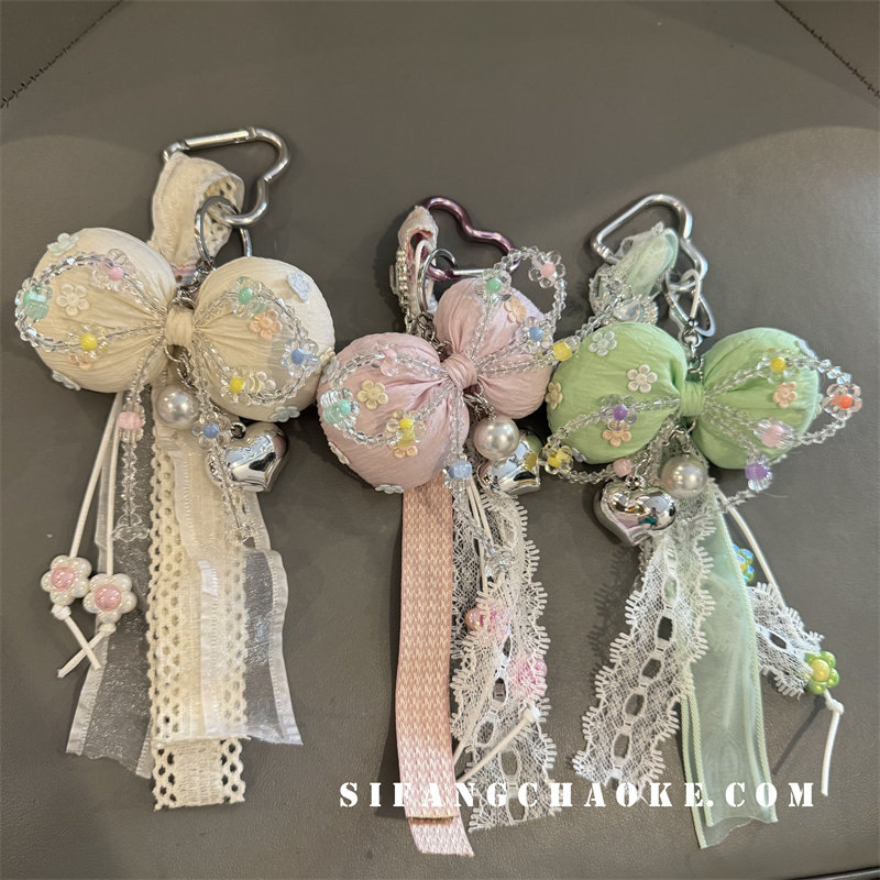 蝴蝶结少女心小香风珍珠链条书包包包挂件钥匙扣CDD链条