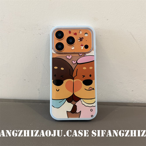 双个小狗侧边浅蓝磨砂适用iPhone17/16/16Pro套个性16PM壳17P/17PM壳