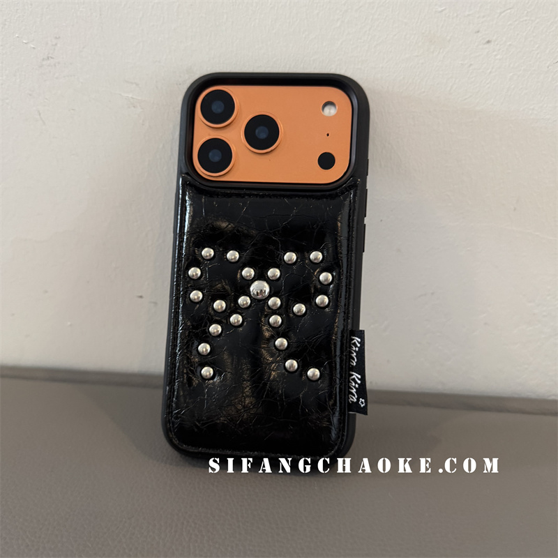 压印五角星创意皮质纯黑秋冬适用iPhone17ProMax手机壳15/14/16Pro套15P简约14PM壳