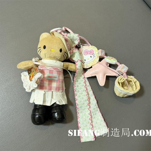 红色格子连衣裙星星挂件车钥匙扣手机壳挂饰创意包包耳机套手绳