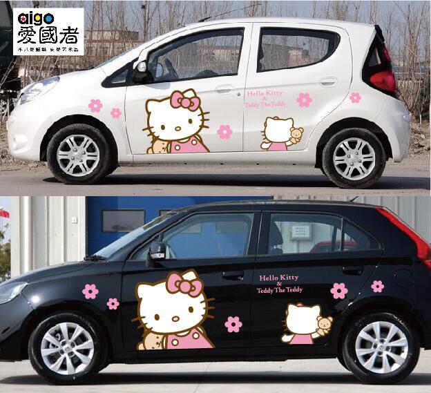 潮抖音同款hellokitty可爱卡通整车身遮挡划痕KT猫凯蒂猫汽车贴纸