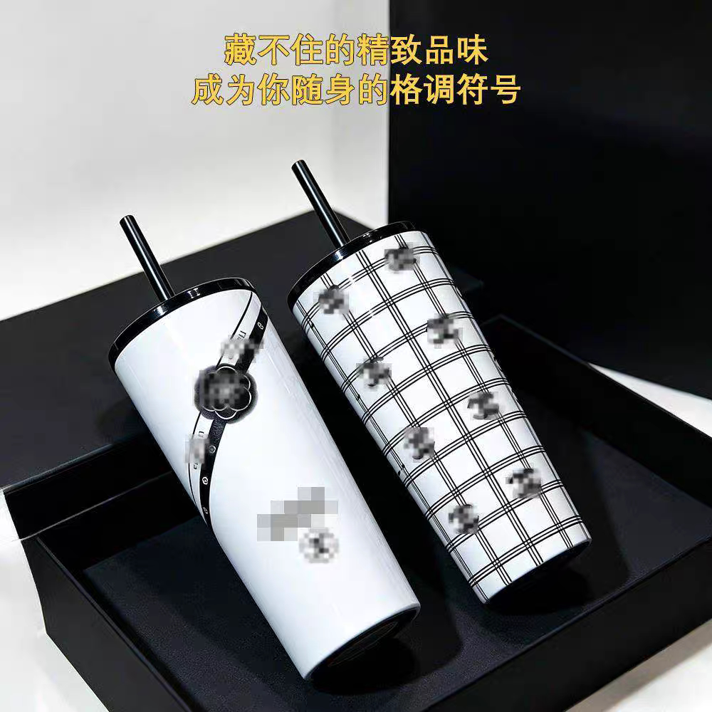 法式浪漫304不锈钢咖啡保温杯子女生大容量吸管杯轻奢香家水杯