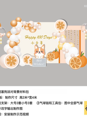 橙子柯基橙色生日派对周岁背景布置kt板气球支架实物材料包xq0448