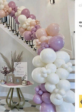 气球链粉紫白色楼梯装饰生日气球链装饰美陈实物材料包cl0396