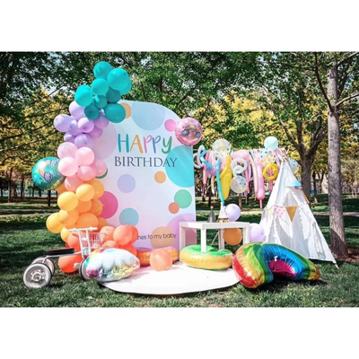 彩虹波点晕染生日派对背景布置kt板气球实物底座支架材料包qx1077
