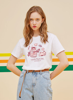 棉牵怪味少女正肩短袖t恤女小个子白色百搭显瘦夏季纯棉半袖上衣