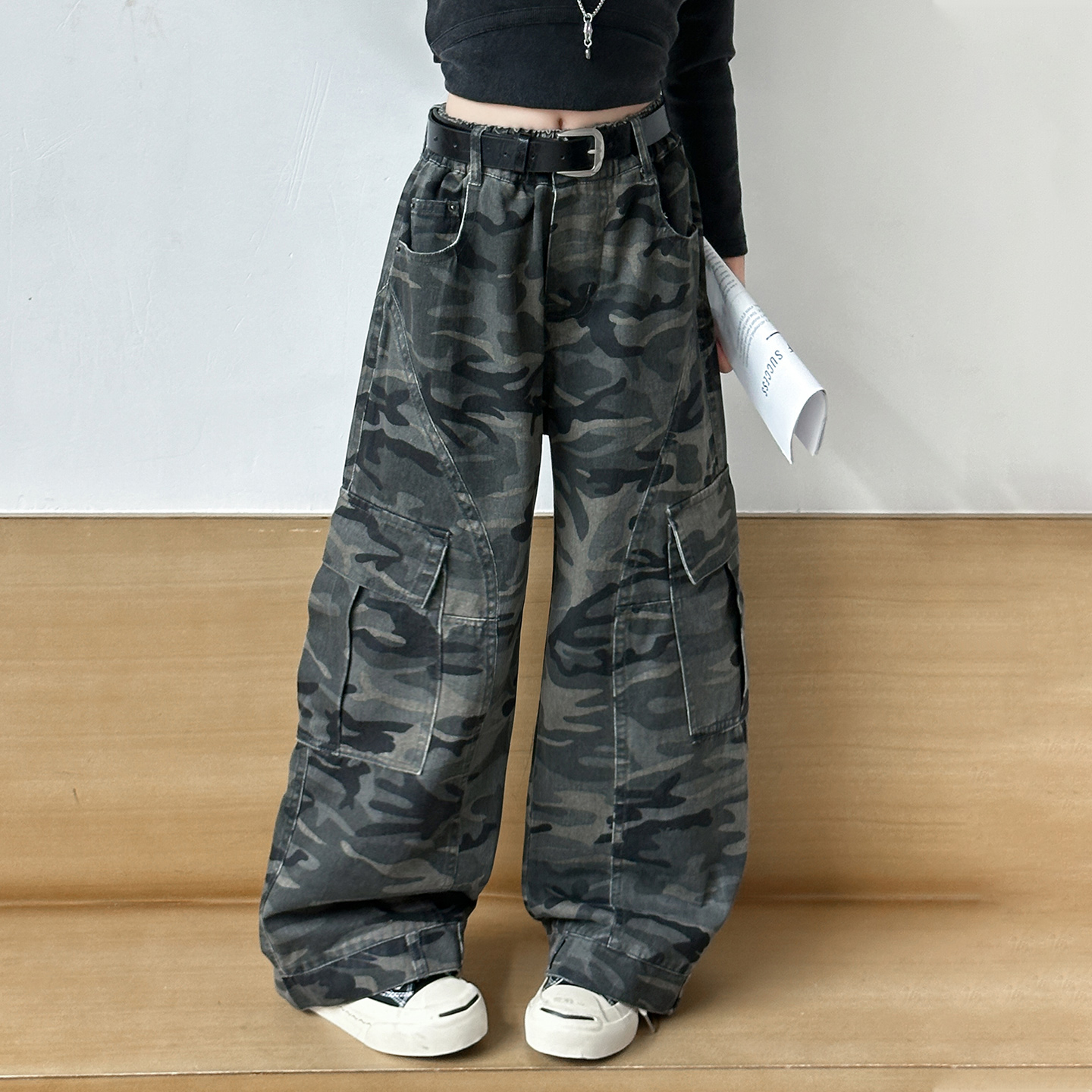 女童裤子秋季迷彩裤又酷又飒长裤