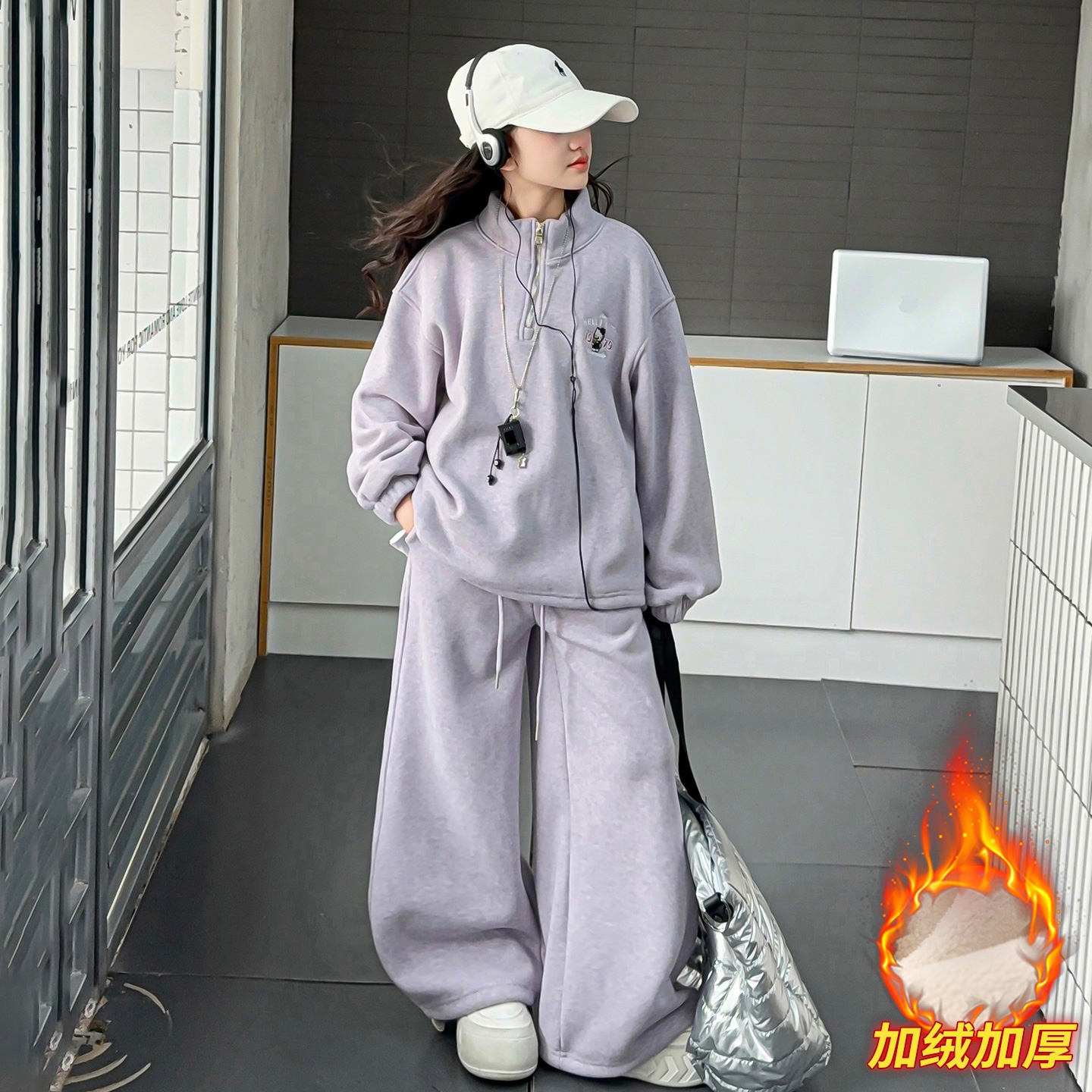 女童冬装套装儿童加绒衣服两件套