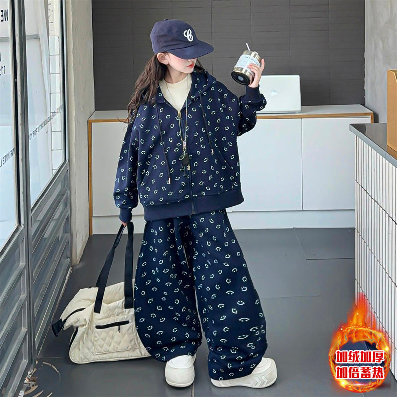 女童套装加绒洋气休闲运动两件套