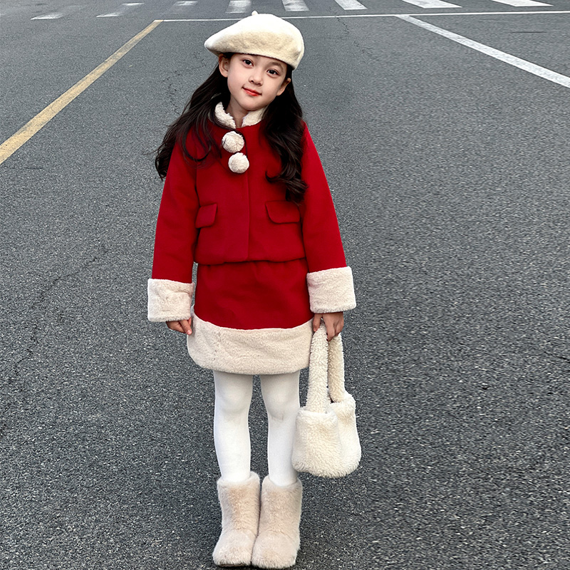 女童裙子冬季加厚新年衣服套装裙