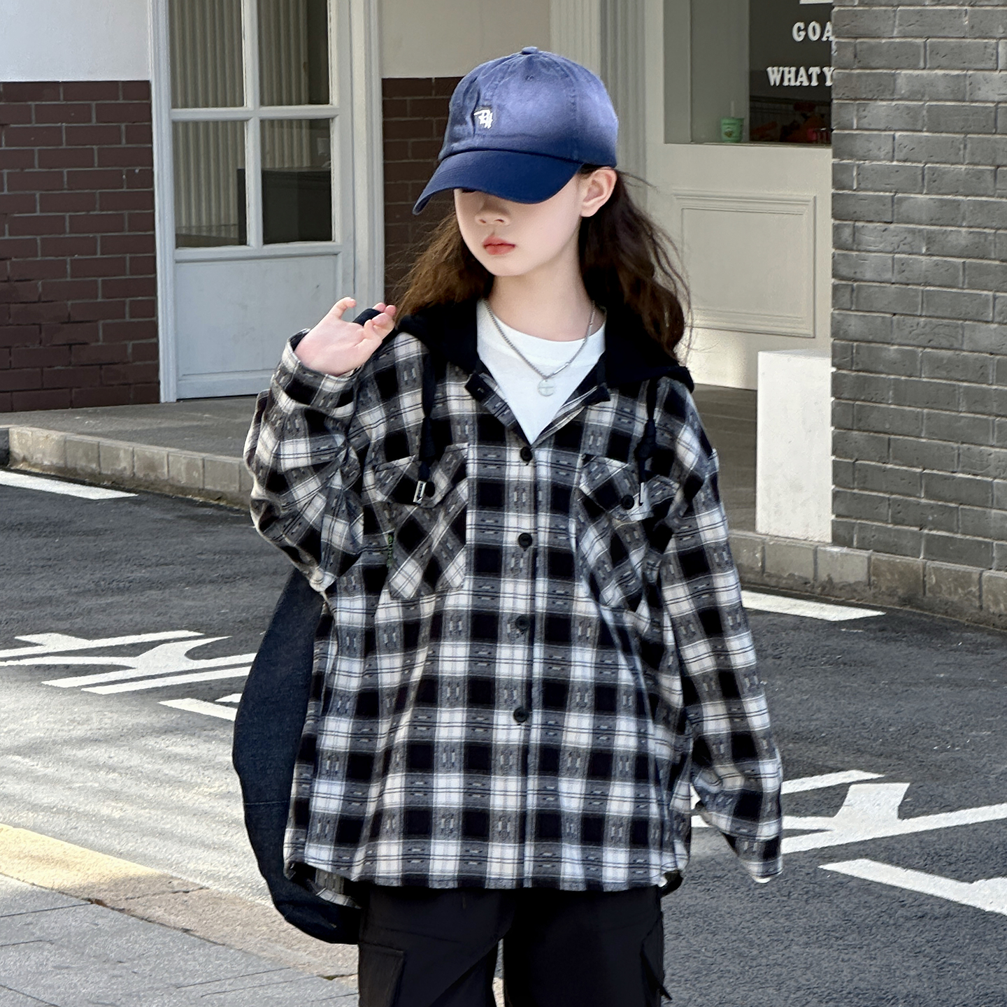 女童格子衬衫儿童外套春秋款衬衣