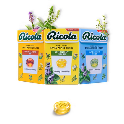 26/8/28 瑞士利口乐（Ricola）无糖润喉糖27.5g 原味柠檬冰川薄荷