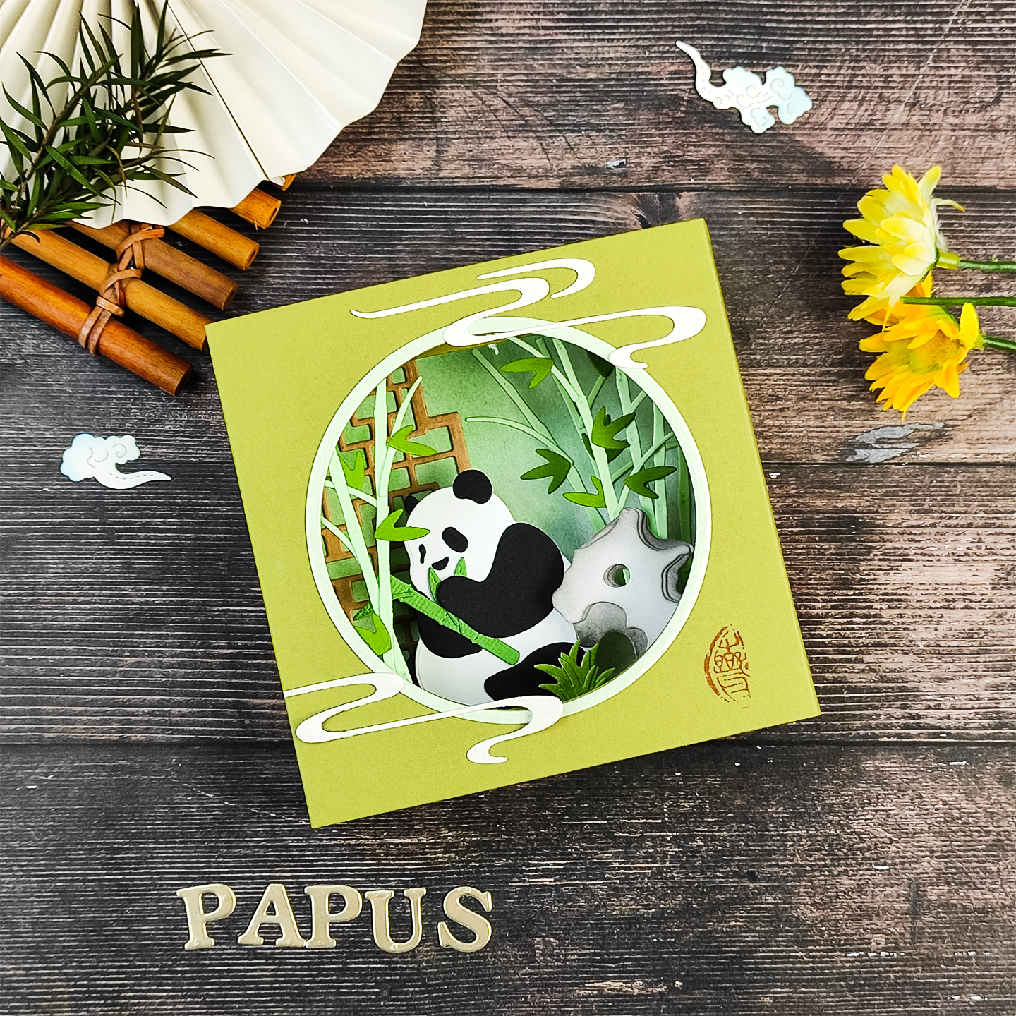 原创水墨大熊猫压花机古风手工