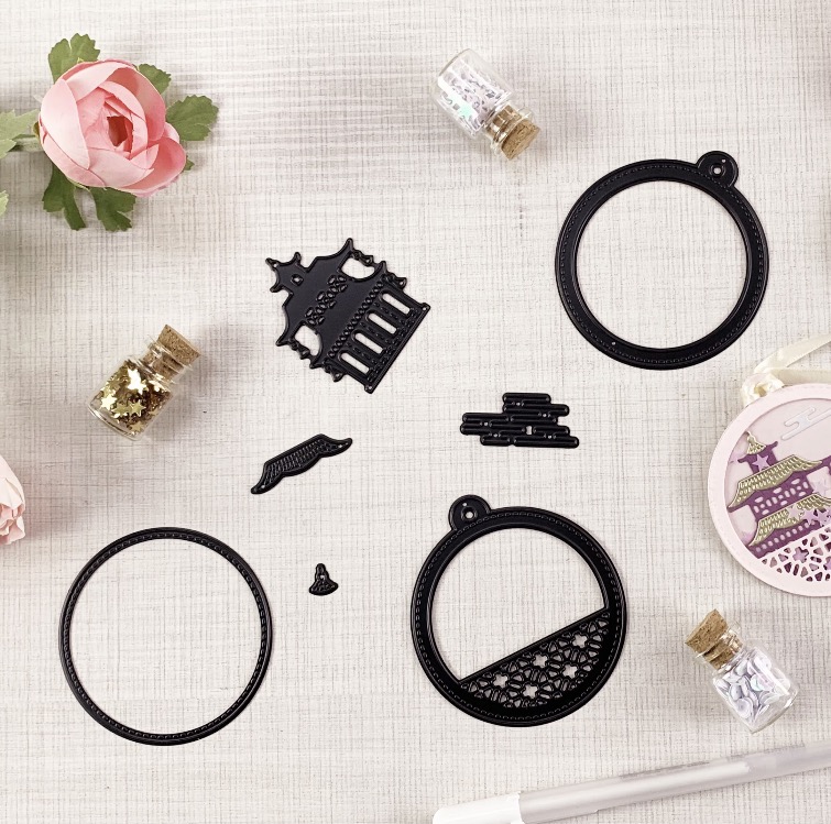 国潮古风建筑摇摇卡压花机刀模