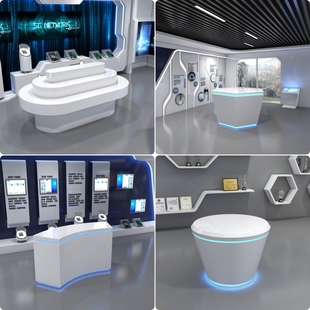 定制异形烤漆展厅展示台科技感产品展示柜发光体验桌玻璃中岛展柜