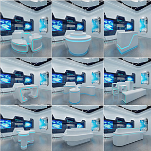 异形科技感模型产品展台展示柜展厅创意发光多层圆形中岛柜展示台