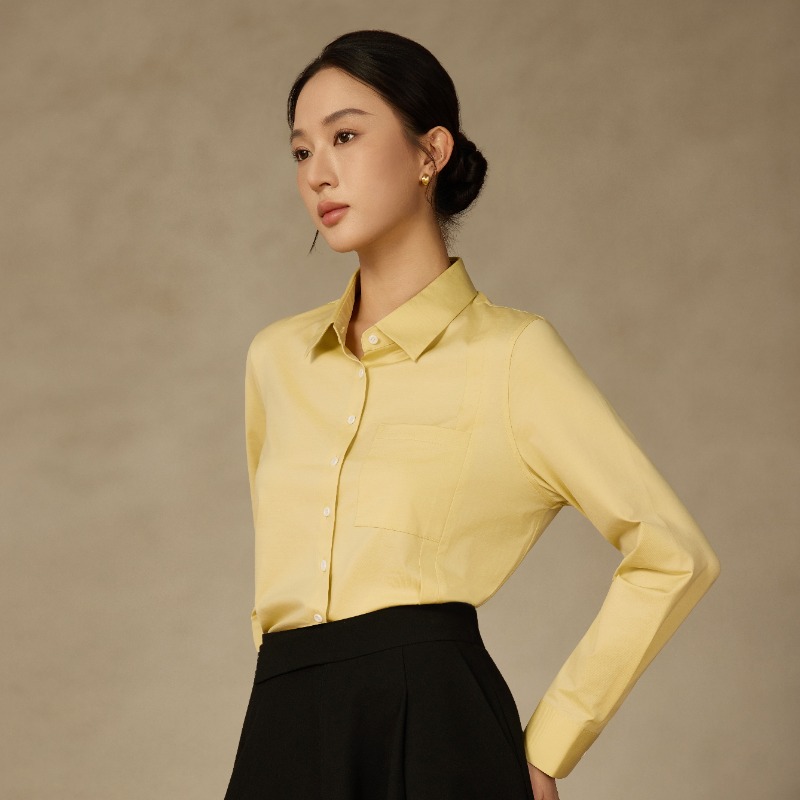 Degre Zero女士长袖衬衫免烫抗菌匹马棉弹力衬衣通勤时尚樱草色