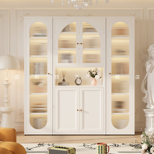 法式复古风铁艺轻奢玻璃书架书柜