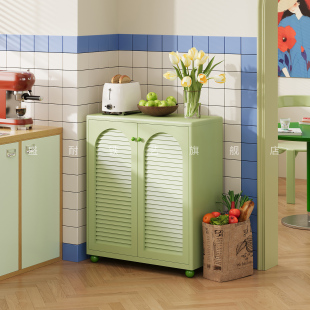 中古风铁艺厨房置物架落地家用多层式带门防尘小家电微波炉放置柜