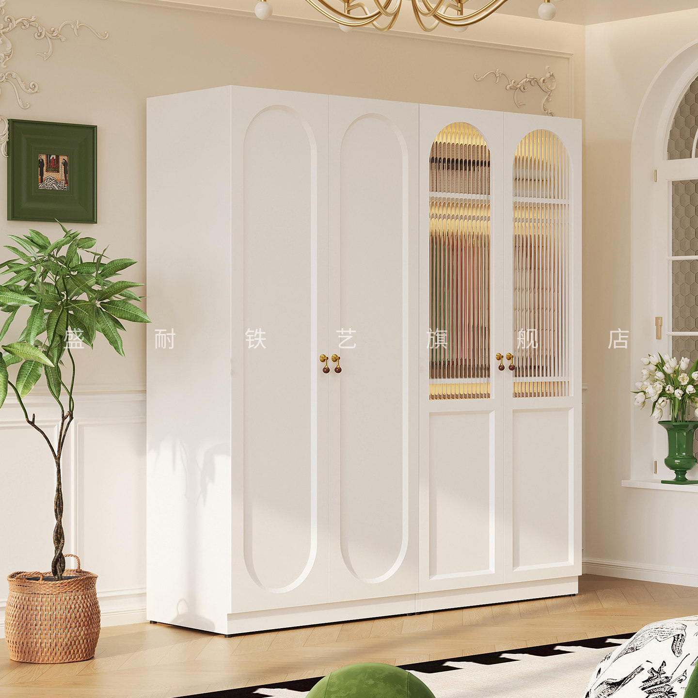 2026年新款加厚衣柜家用卧室法式奶油风钢制大衣橱组合铁皮储物柜