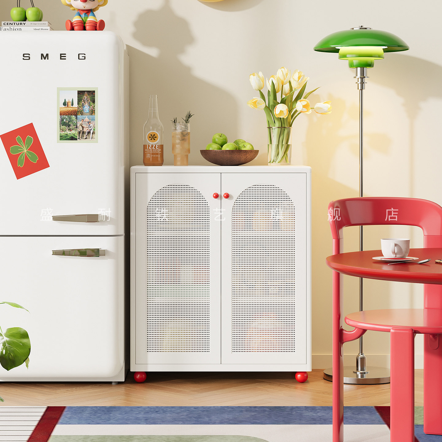 创意简约铁艺餐边柜简约金属边柜客厅靠墙咖啡柜一体储物柜置物柜