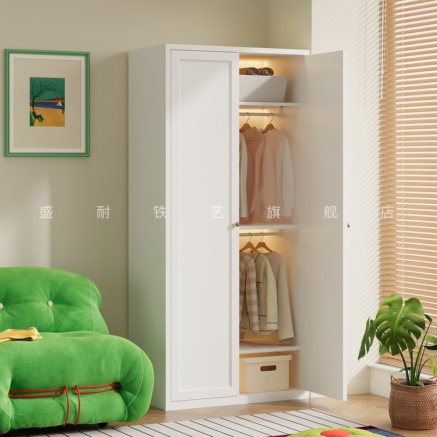 宝宝衣柜小户型金属环保无甲醛儿童收纳储物柜家用卧室铁艺挂衣柜