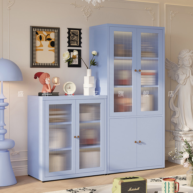 轻奢铁艺书柜书架组合带长虹玻璃门靠墙简约现代客厅书橱展示柜子