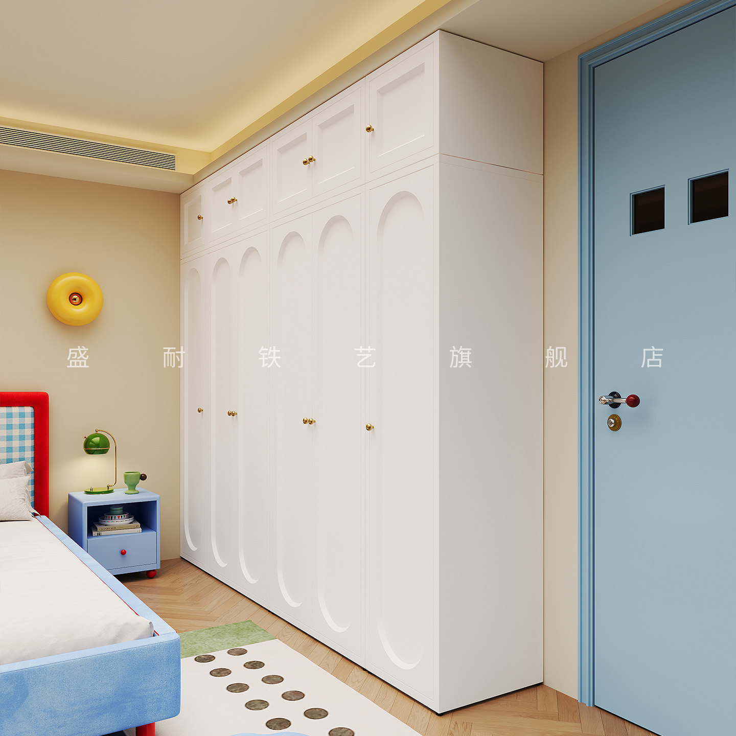 加厚铁皮衣柜大衣柜家用卧室长虹玻璃门耐用衣橱铁艺收纳柜储物柜