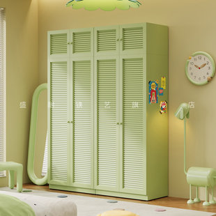 中古风钢制衣柜小户型家用卧室大容量铁皮储物柜环保儿童金属衣橱