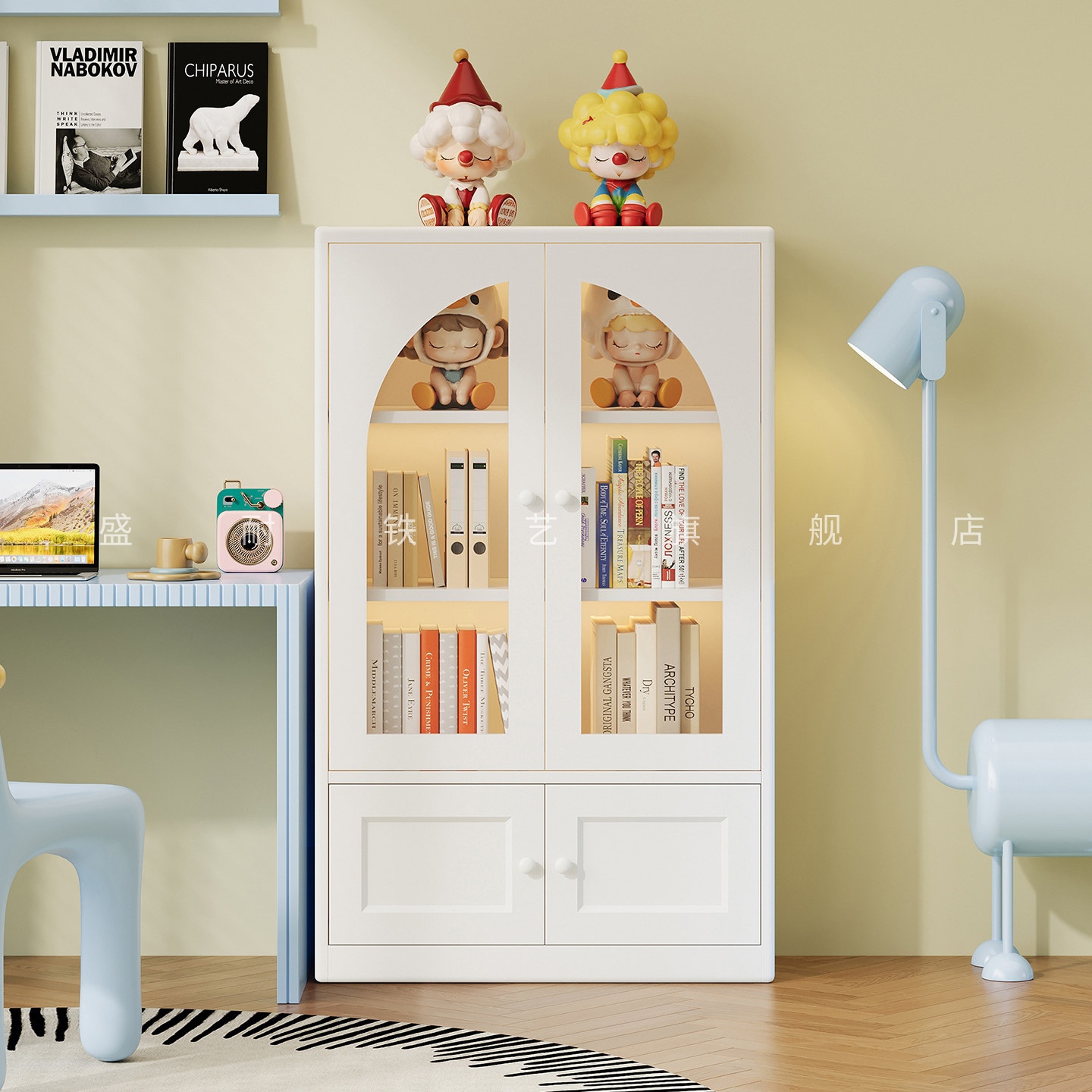 客厅书柜小户型家用储物柜一体复古风儿童钢制手办柜整墙展示柜子,住宅家具,儿童书柜,淘宝优惠券,粉丝福利购,淘宝优惠卷