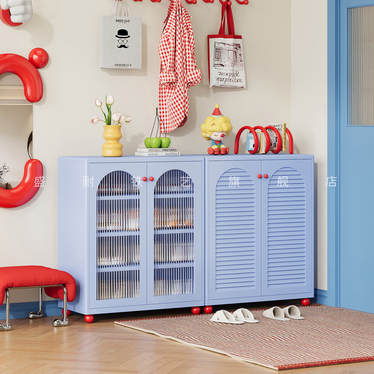 新款家用门口钢制鞋柜室外过道电梯口防尘鞋架简约现代铁艺收纳柜