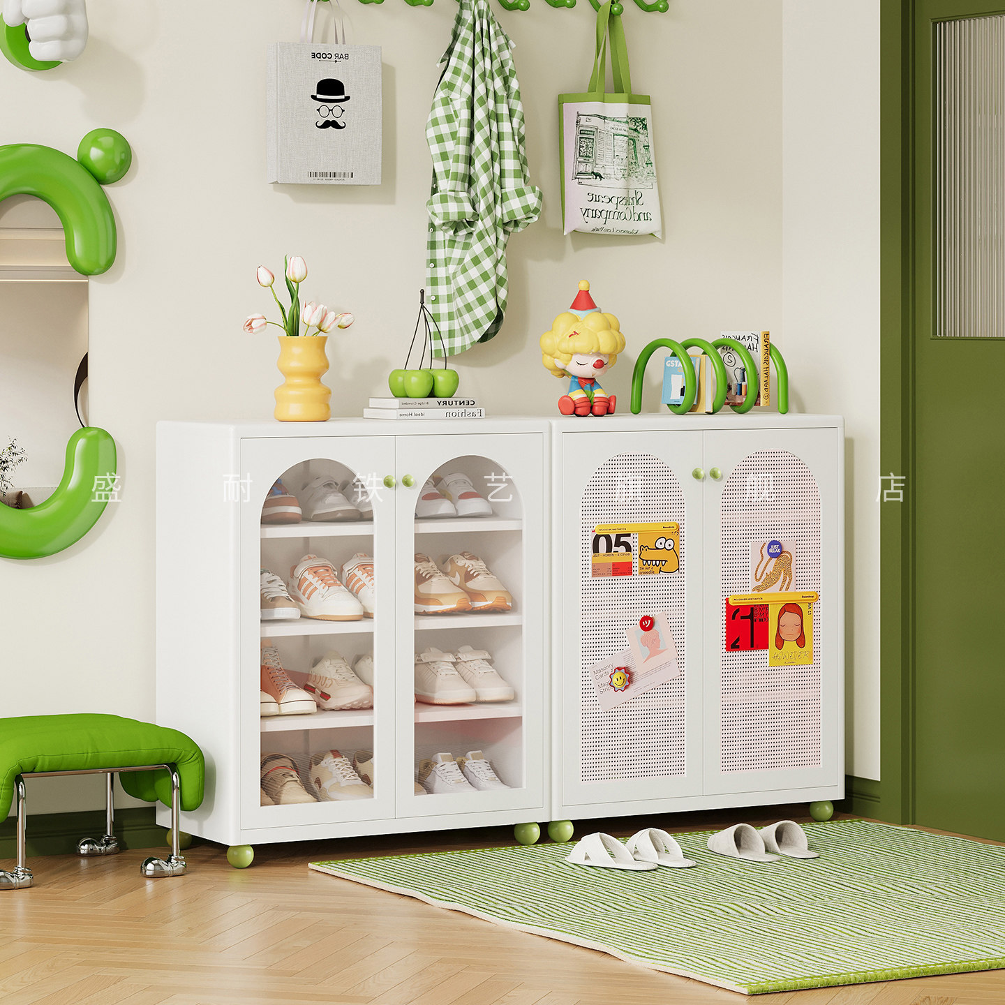 家用门口铁皮鞋柜玄关柜一体靠墙收纳柜防尘防霉多层大容量置物柜