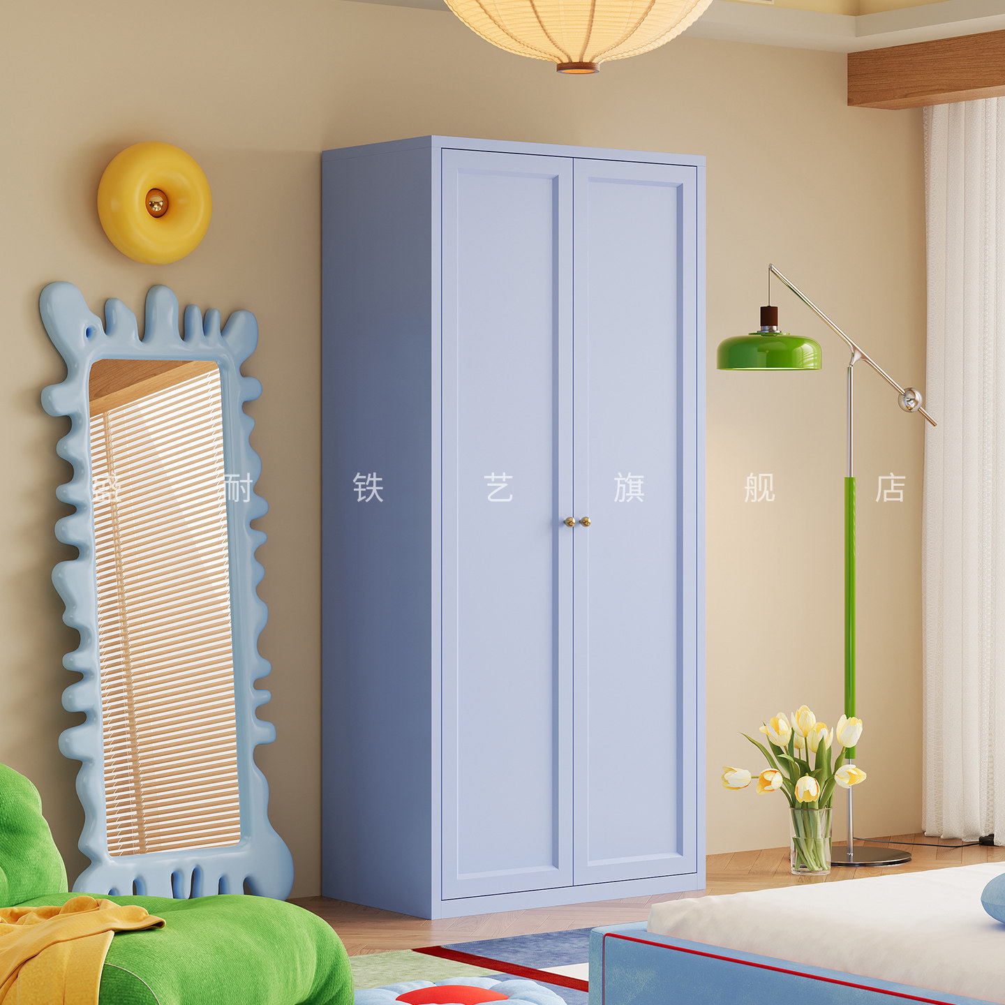 两门钢制衣柜家用卧室省空间简易小衣柜结实耐用铁皮储物柜收纳柜