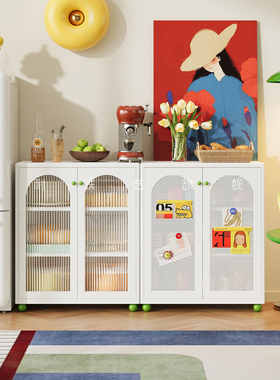 新款奶油风金属餐边柜轻奢高级感客厅成品好看的矮柜子靠墙储物柜