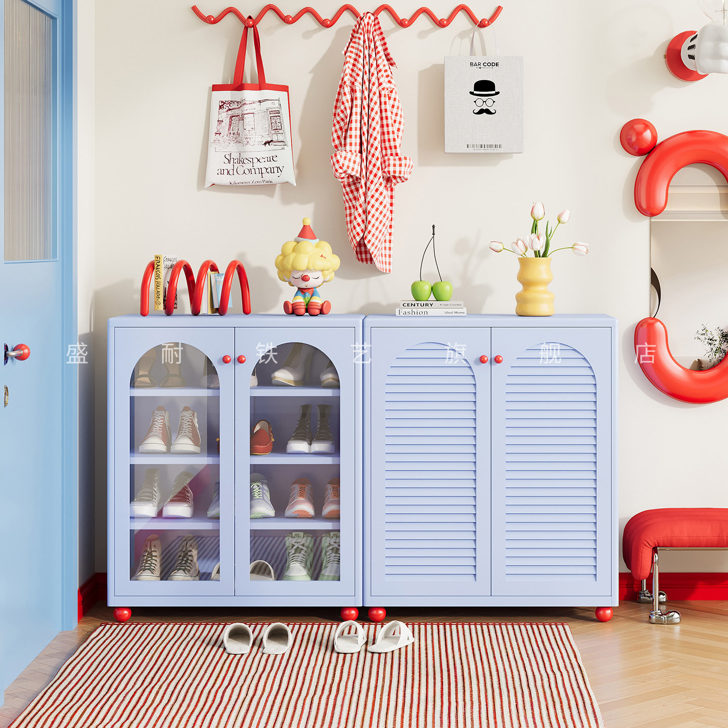 新款包豪斯玄关金属鞋柜入户门口家用多层防尘鞋架一体靠墙储物柜