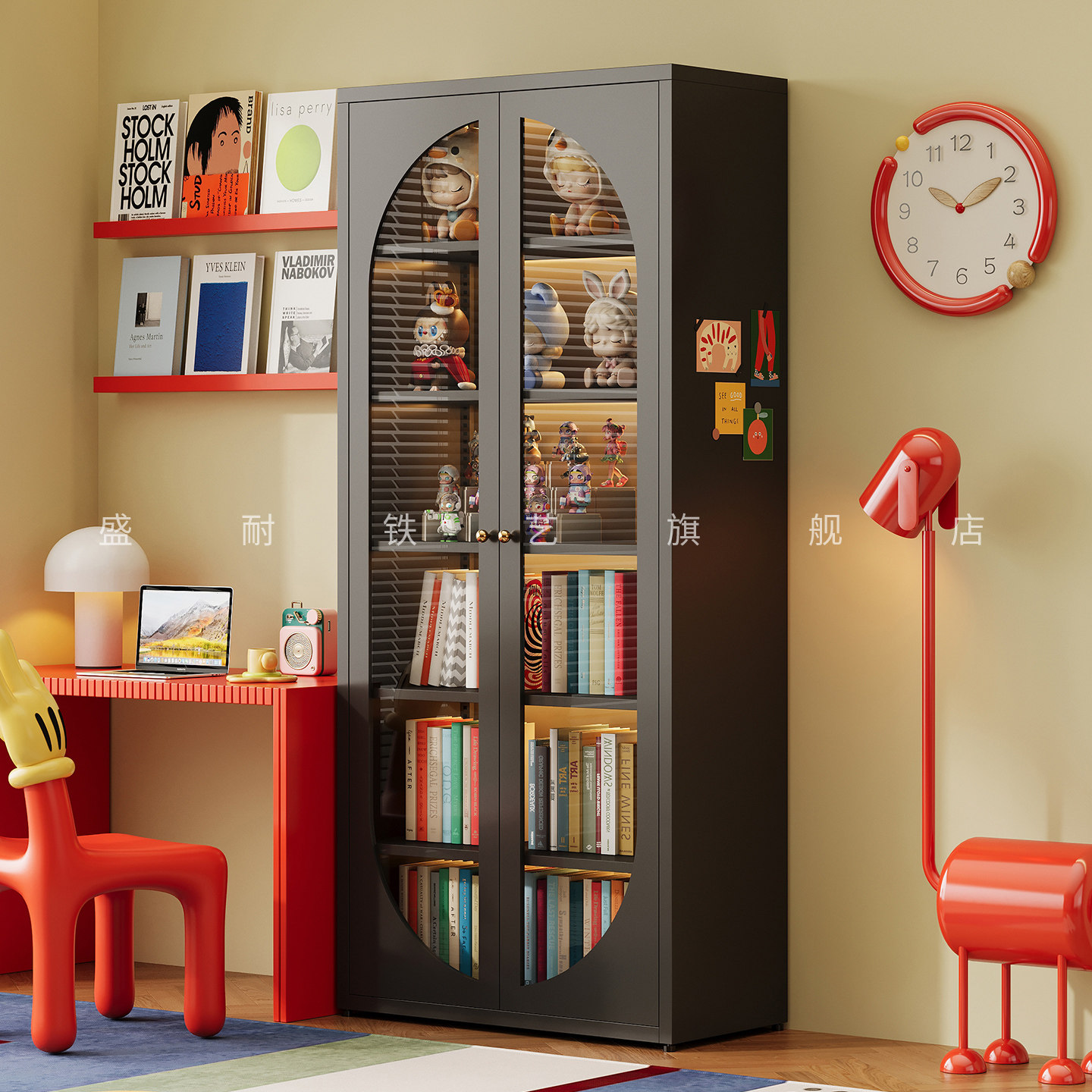 黑色书柜手办展示柜金属无甲醛书房书架书籍置物柜卧室角落储物柜