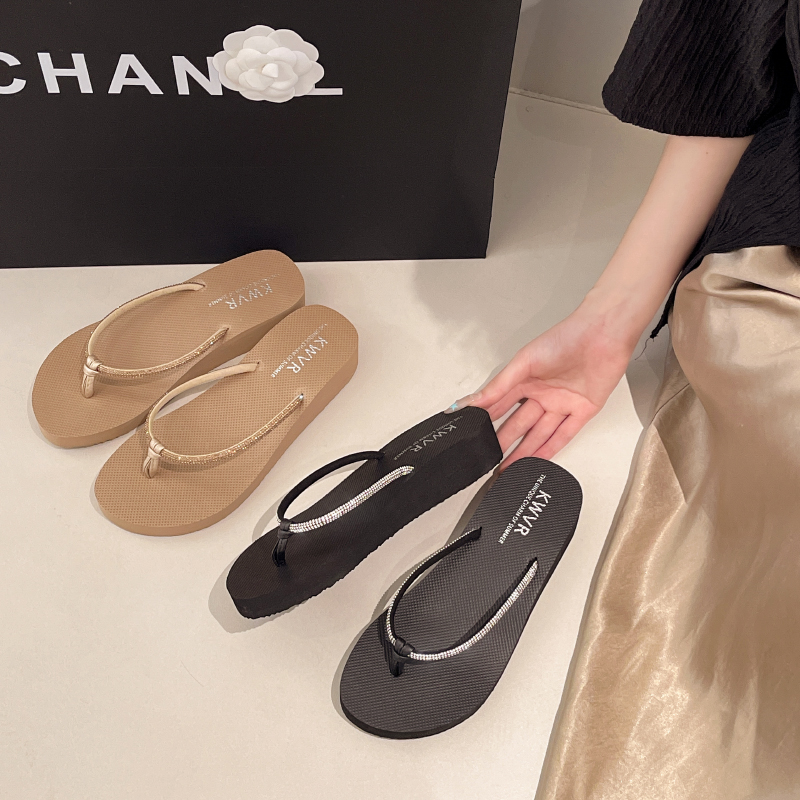 COHOI厚底坡跟水钻人字拖