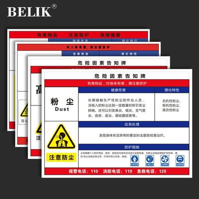 BELIK职业病危害告知卡40*60CM1mm铝板安全生产危险因素周知卡标