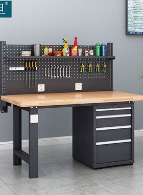 知旦灰色工作台ZD7270实验桌钳工桌四抽柜带挂板棚板1.5米榉木台