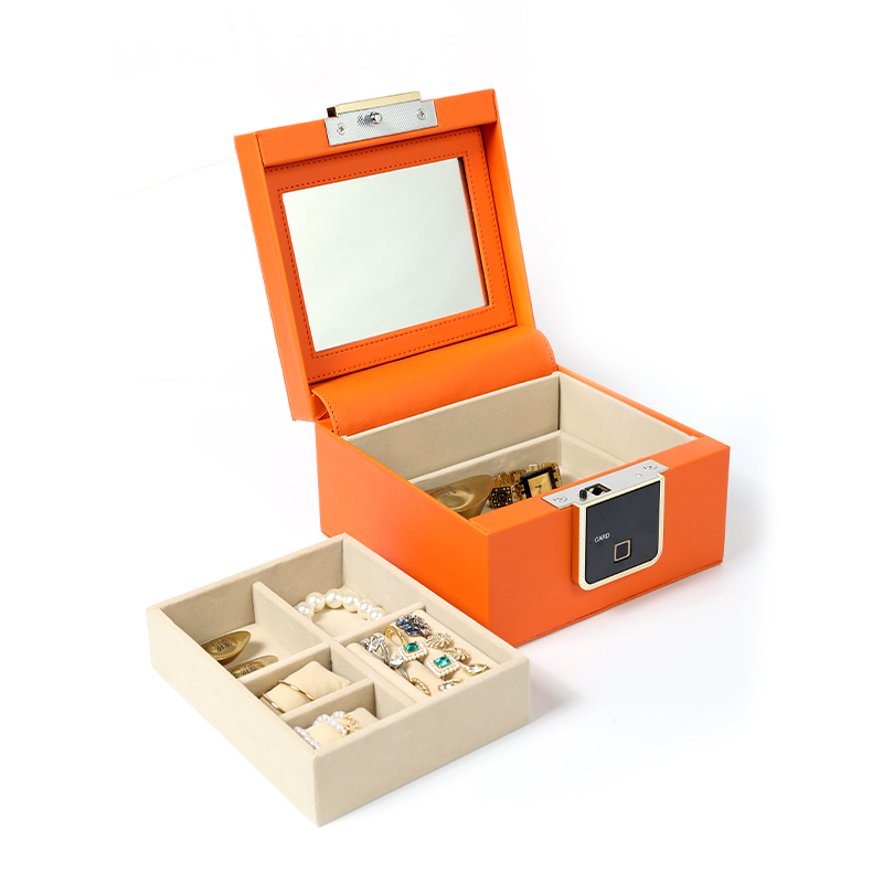 锢力保指纹首饰箱保险盒钢制珠宝保管箱钢制皮饰夹万珠宝盒IC卡开启双层收纳