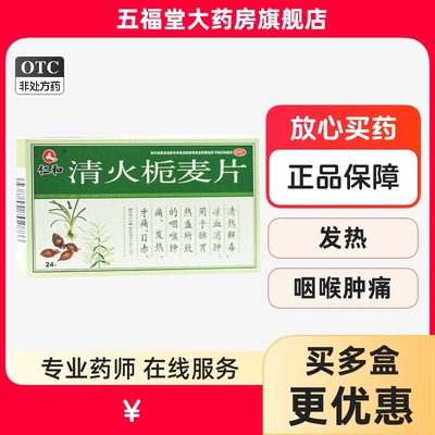 【仁和】清火栀麦片0.31g*24片/盒发热牙痛清热解毒咽喉肿痛清热