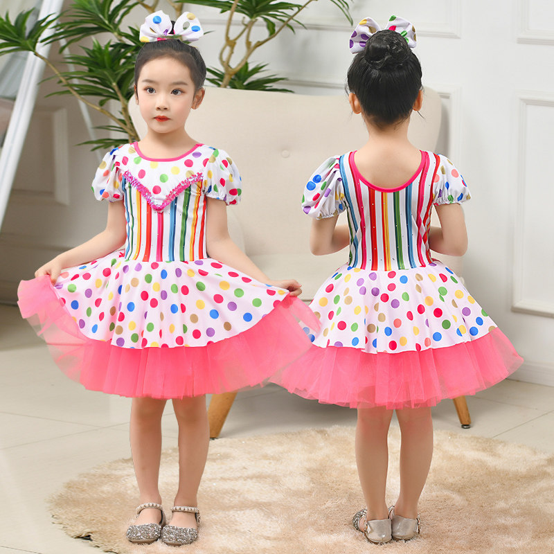新款六一节儿童蓬蓬纱裙演出服幼儿舞蹈彩虹裙表演服装可爱连衣裙
