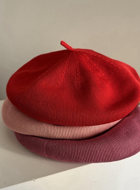 红色粉色橙色薄款女士春夏贝雷帽复古法式英伦风蓓蕾帽画家帽洋气