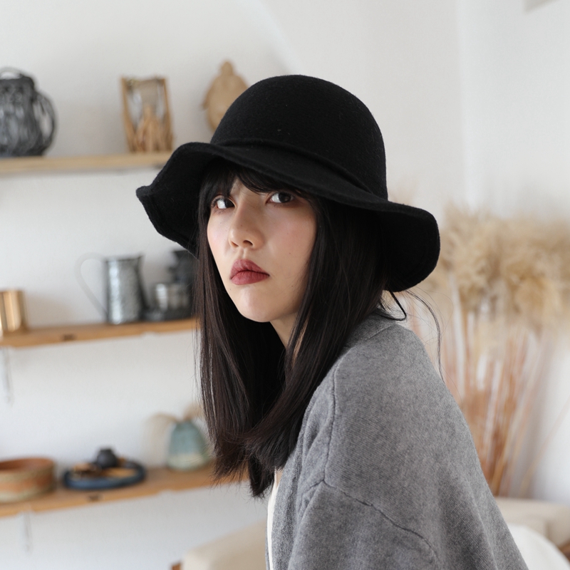 大脸帽子女胖脸显瘦羊毛呢秋冬保暖渔夫帽针织毛线可折叠日系盆帽