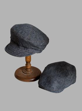 2025秋季新款亚麻棉混纺报童帽鸭舌帽精致复古深蓝色牛仔棉洋气