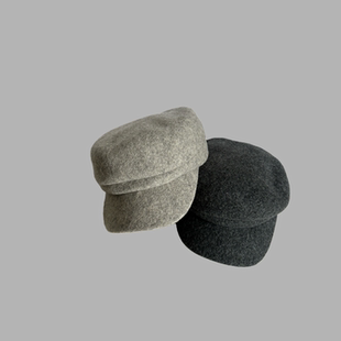 羊毛纯色白色浅灰色鸭舌帽报童帽画家帽时尚韩版洋气秋冬帽子保暖