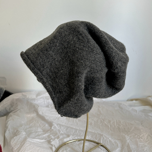 羊毛混纺针织帽毛线帽堆堆帽套头帽冷帽套头帽男女韩版保暖灰色潮