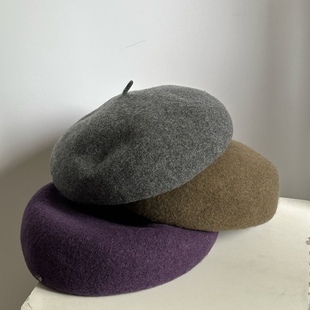 秋冬蓝色帽子女洋气显脸小贝雷帽日本咸菜色英伦风蓓蕾帽保暖羊毛