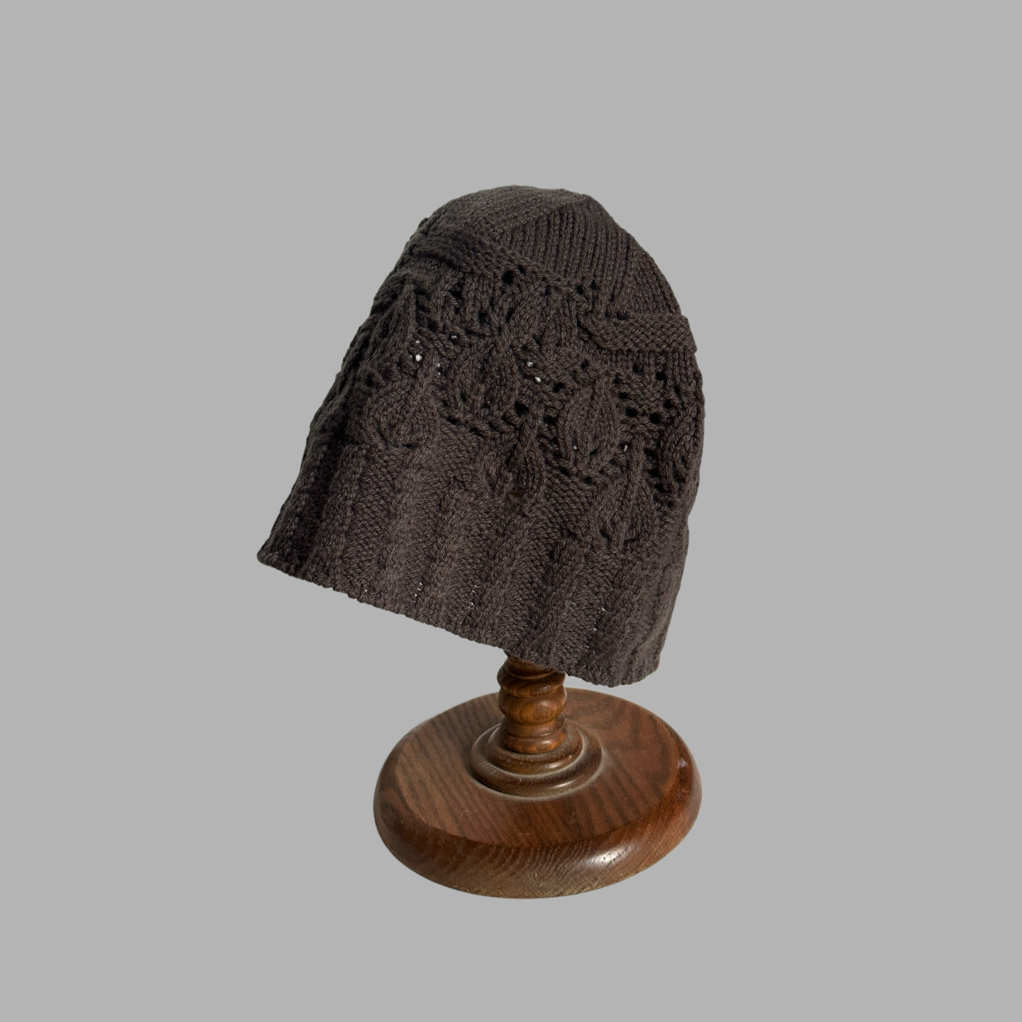 镂空树叶针织羊毛薄款冷帽堆堆帽套头帽短款优雅咖色秋冬款女士